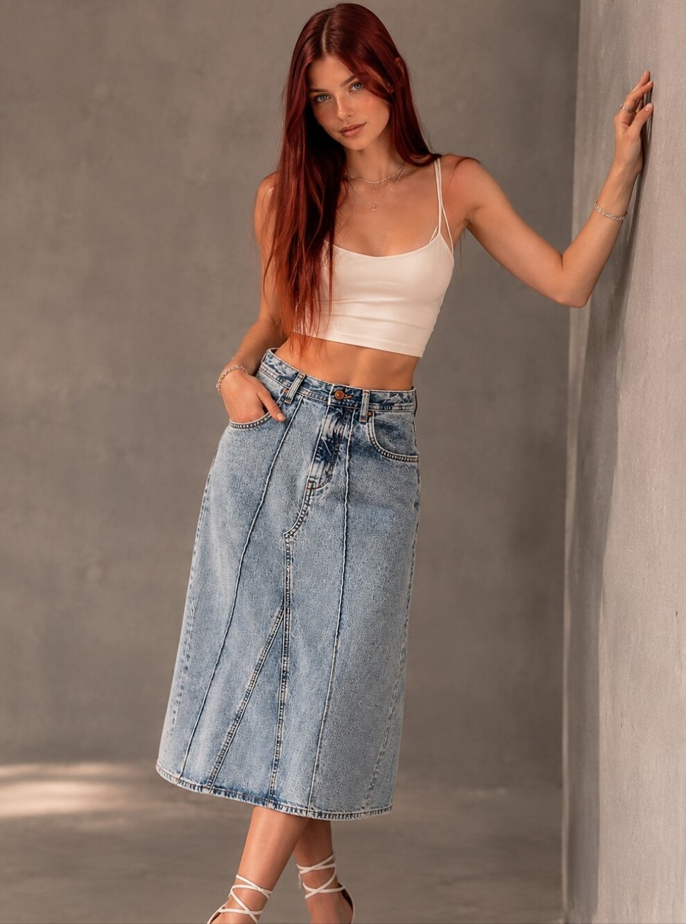 Pilcro Anthropologie Denim Midi Skirt Size 6 Light Wash Y2K Coastal Cowgirl Boho